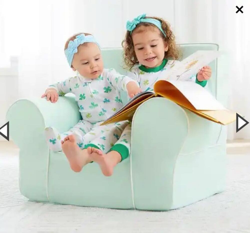 Pottery Barn Kids My First Small Anywhere Chair Slipcover Aqua White Toddler